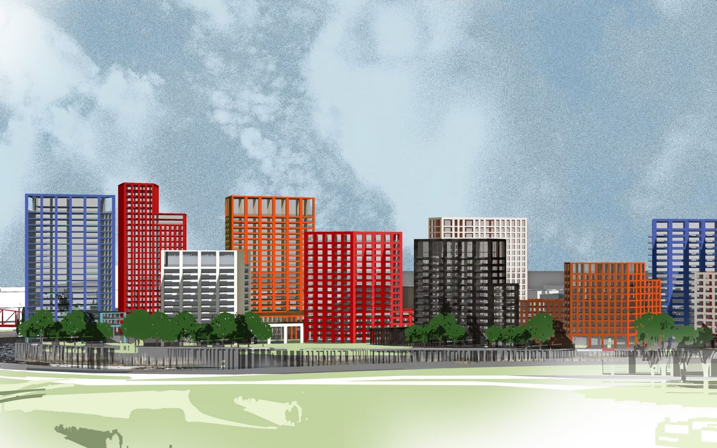 Glazuursteen Blauw Standaard, Rood Standaard en Wit Standaard SP WF | Nieuwbouw Appartementen | London City Island | Architect: Glenn Howells Architects | Client: London City Island | Photographer: Michael Molloy