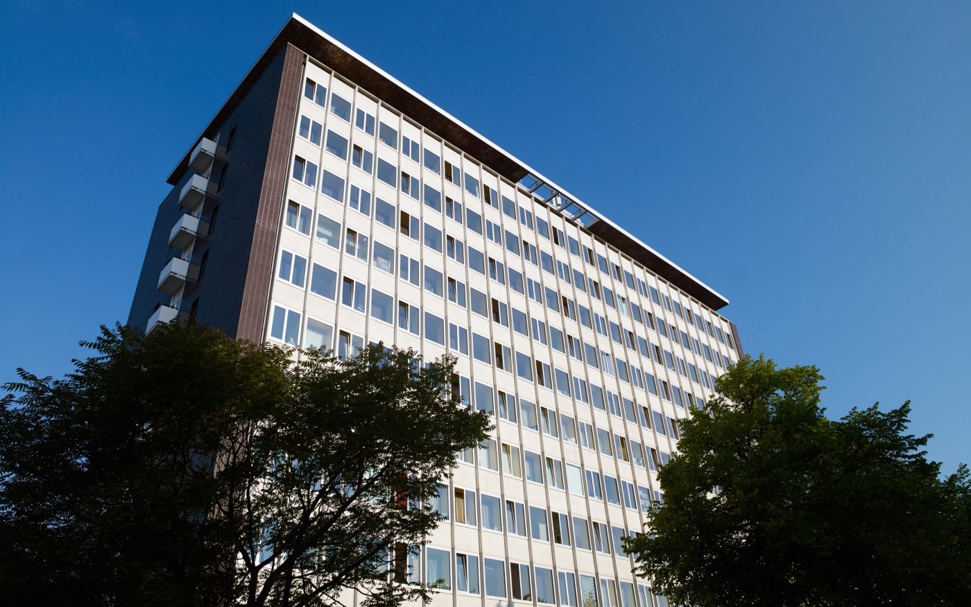 Renovatie Elsevier kantoorgebouw voor studentenwoningen, Sara Burgerhartstraat, Amsterdam. Oplevering: 2015. Aannemer: N.J. de Nijs en Zonen. Architect: Knevel architecten, Amsterdam. Fotograaf: Leonard Fäustle. Sorteringen: Terca glazuurbakstenen.
