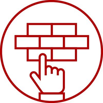 Icon with hand pointing at a façade surface