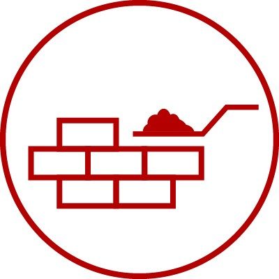 Icon with trowel, mortar and laid bricks for easy laying