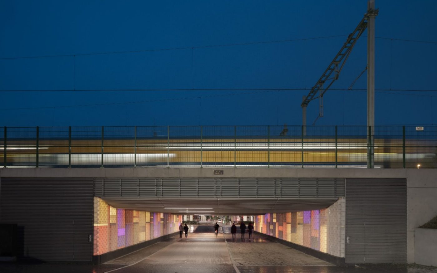 Augmented Brickwork - Public Railway Passage with glass bricks, Brick Award Nominee 2018; Civic Architects and Bright (The Cloud Collective), Photo:  Stijn Bollaert