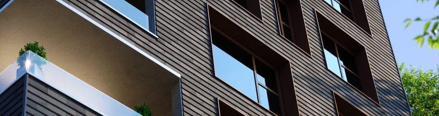 Motio basalt matt wire cut L-profiel on apartment building