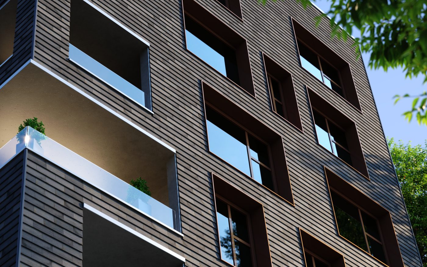 Motio basalt matt wire cut L-profiel on apartment building