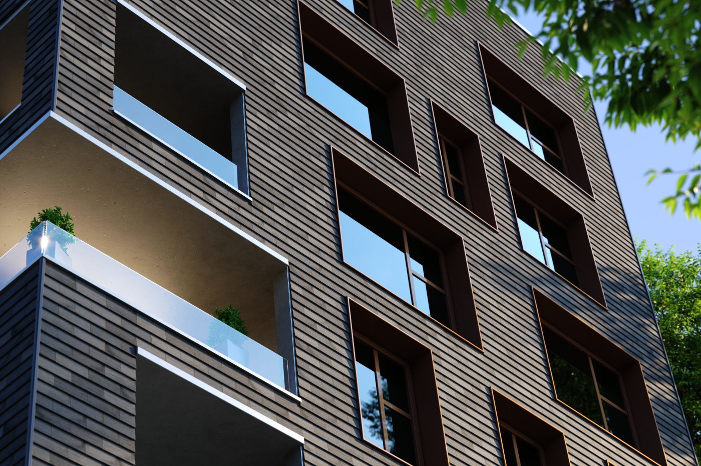 Motio basalt matt wire cut L-profiel on apartment building