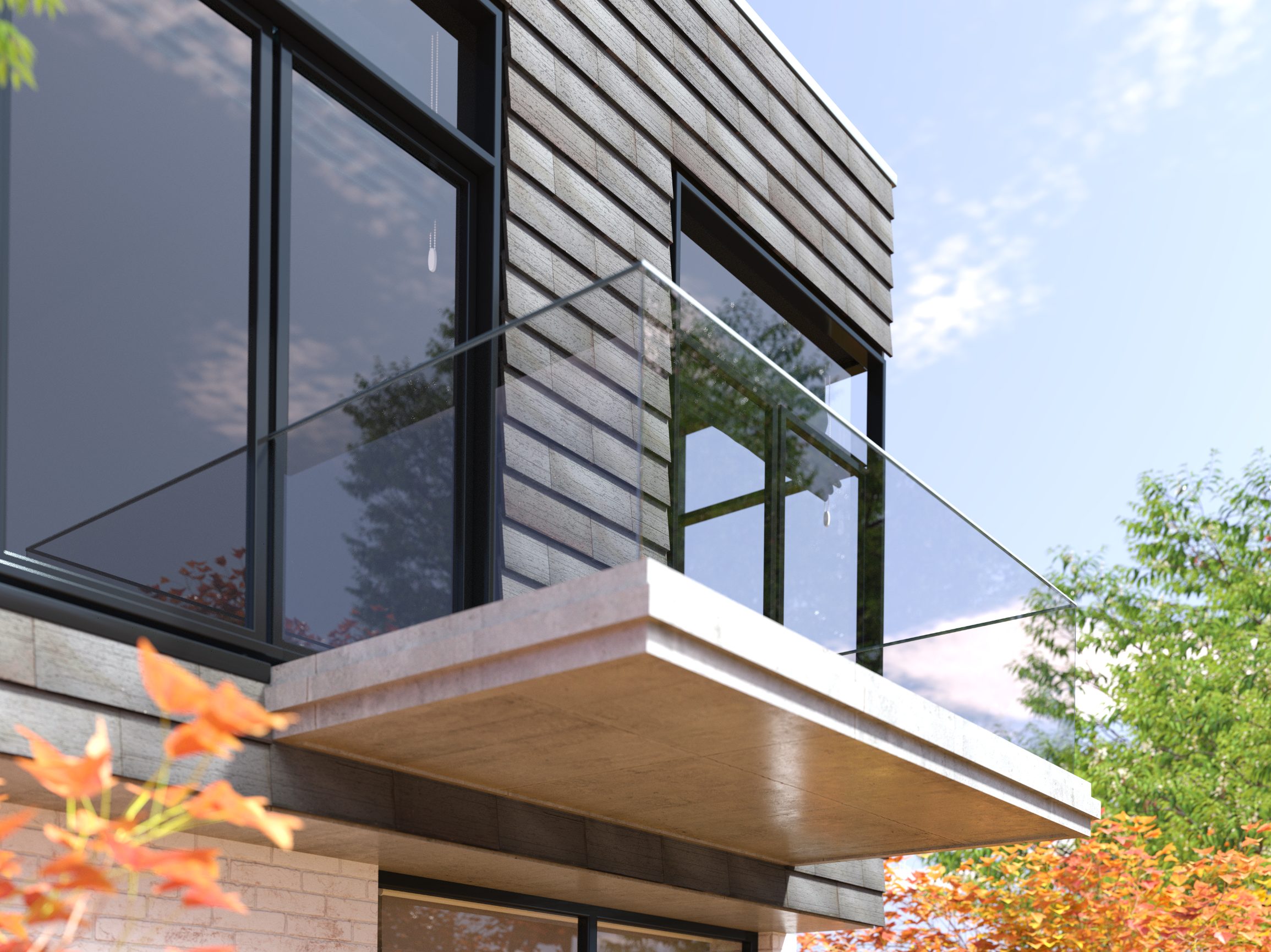 Motio basalt matt  wire cut L-profiel op een aanbouw