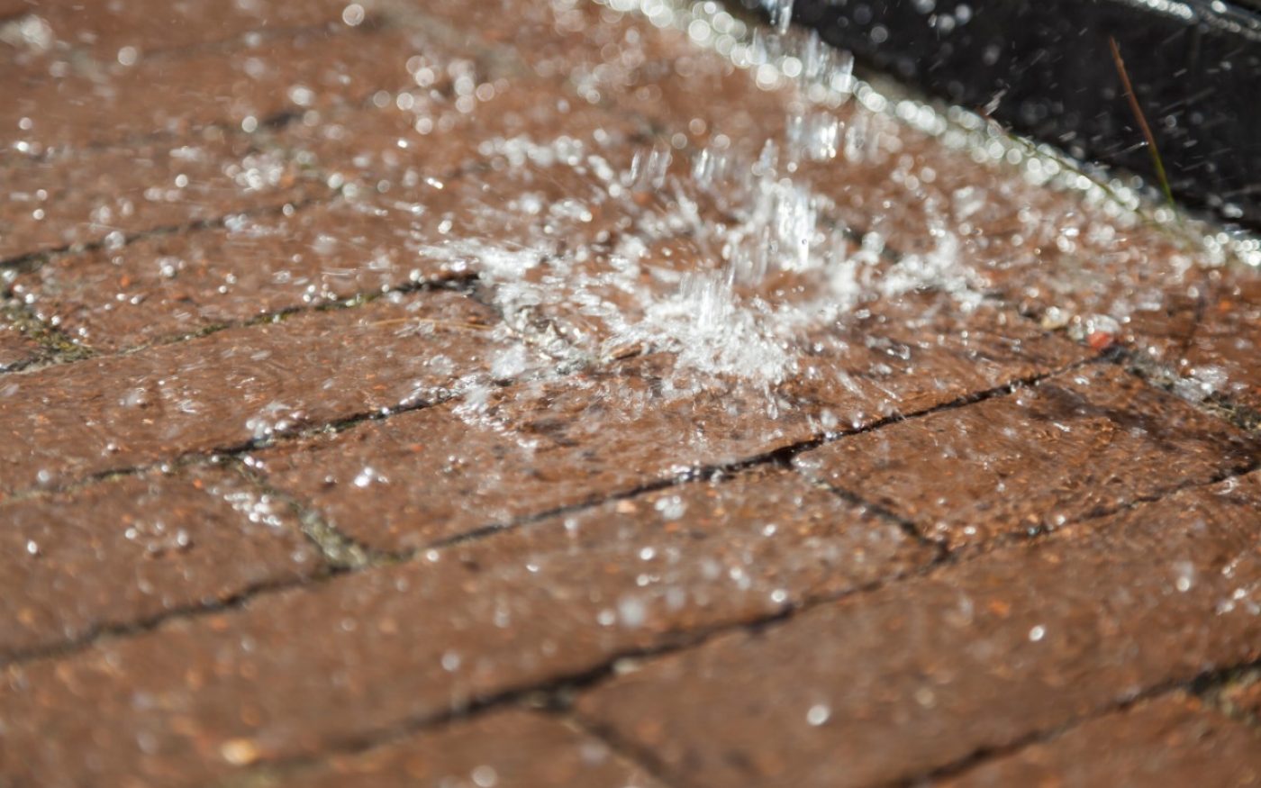 Water is falling on pavers