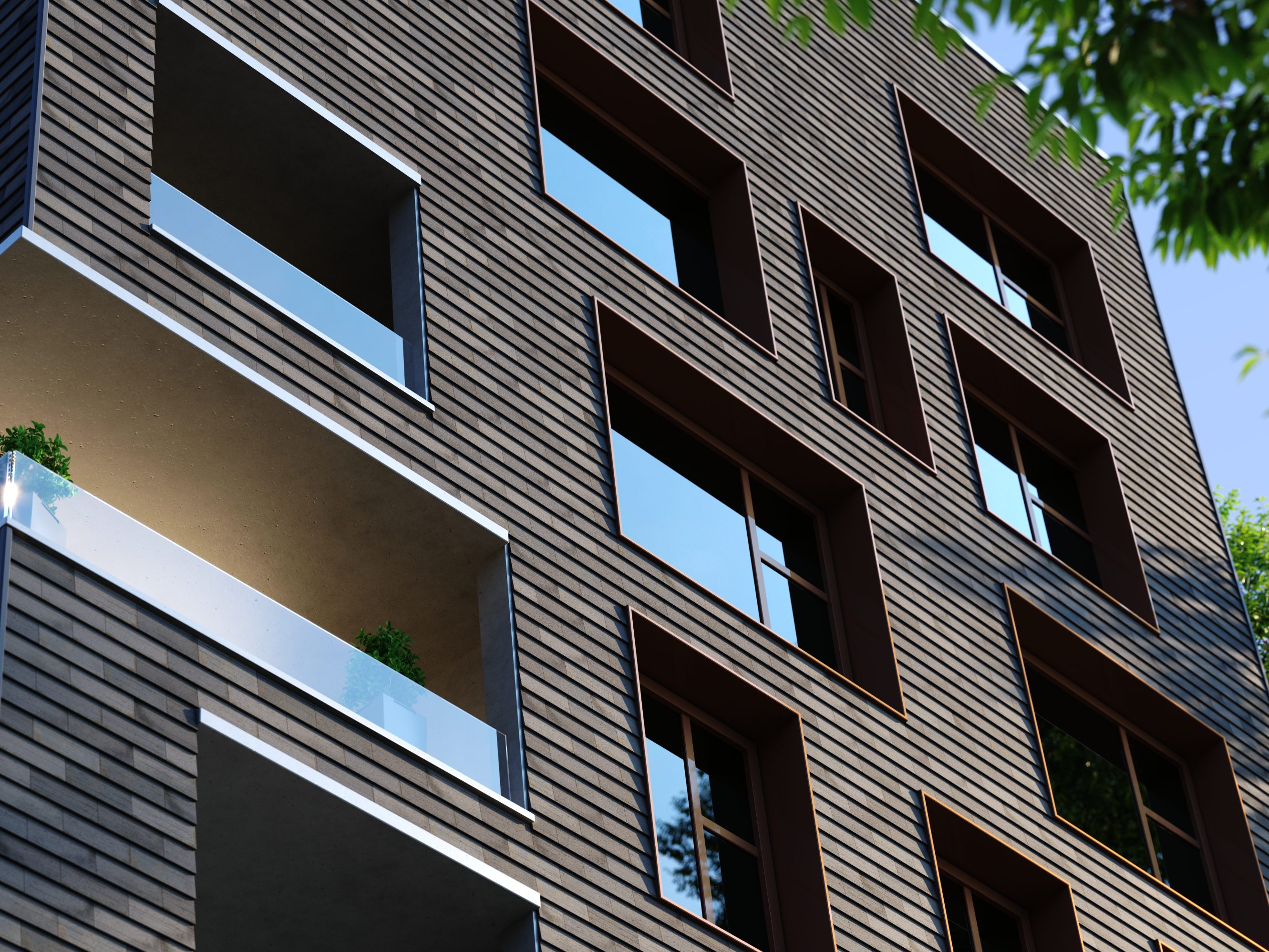 Motio basalt matt wire cut L-profiel on apartment building