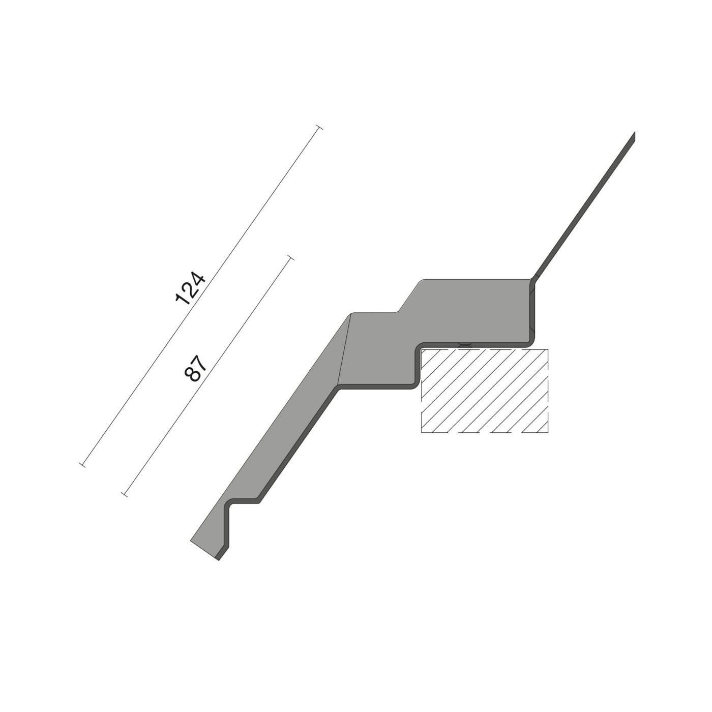 Technische tekening van de Combidakvoetprofiel kunststof laag