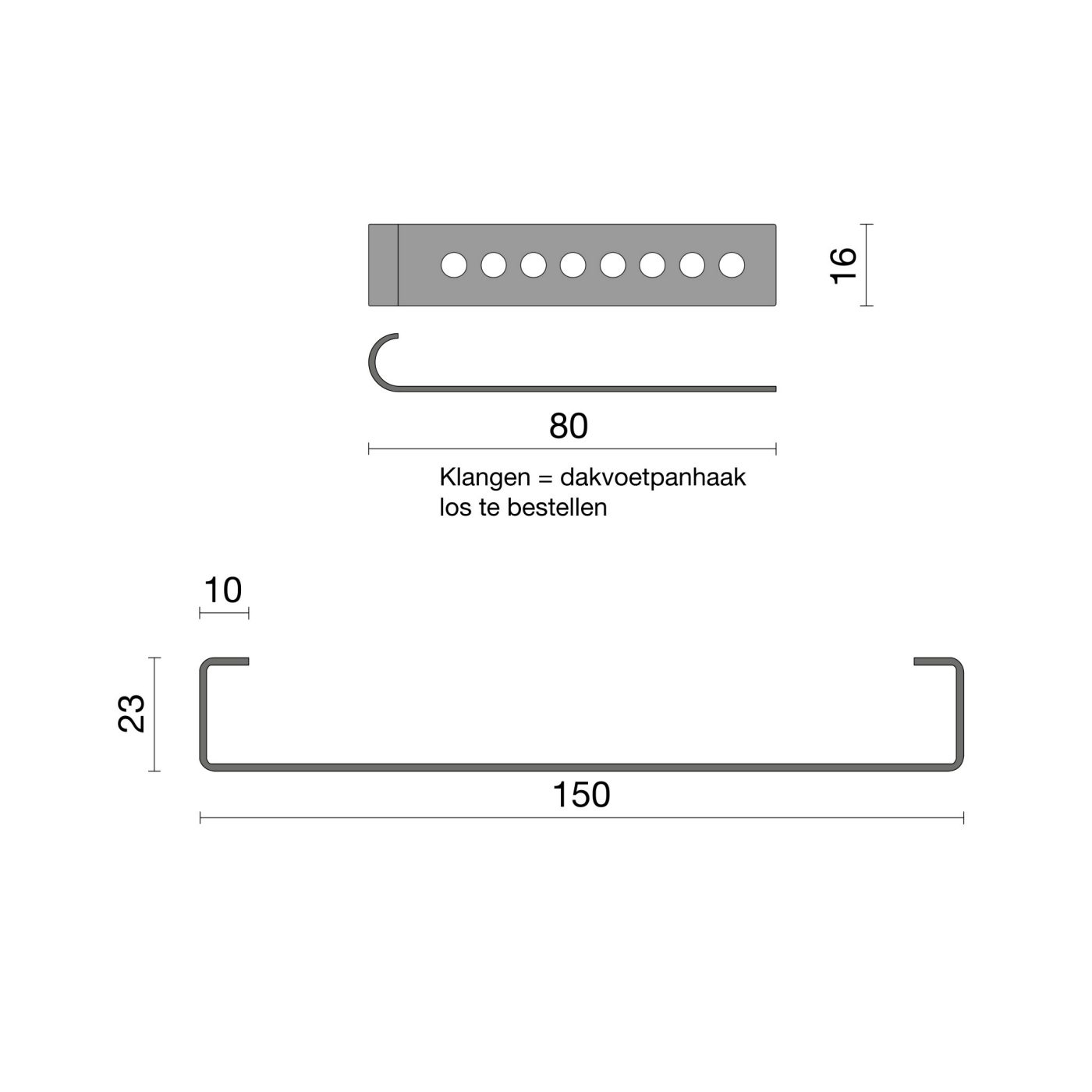 Technische tekening van de Verholen goot kunststof