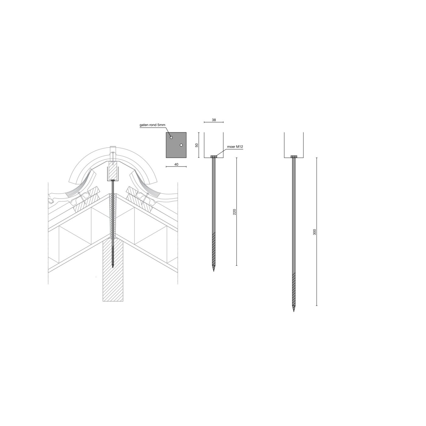 Technische tekening van de Universele ruiterdrager