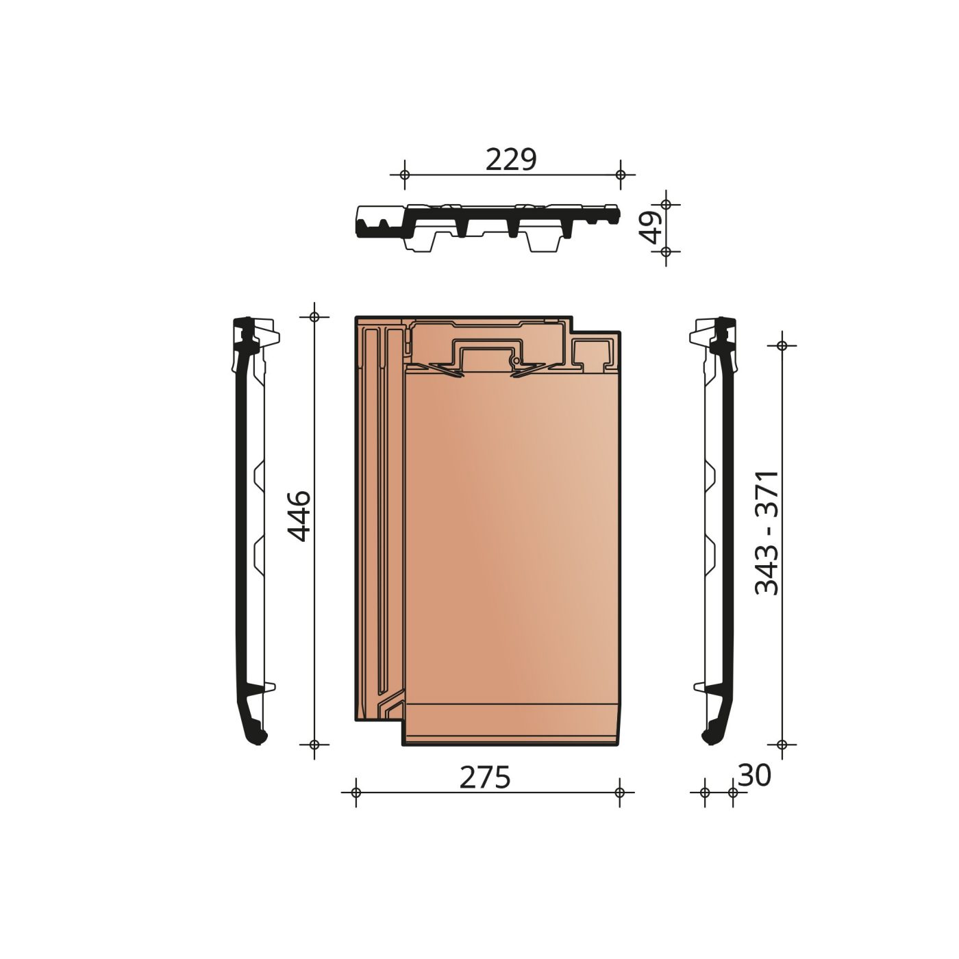 Technische tekening van de Mikado dakpan