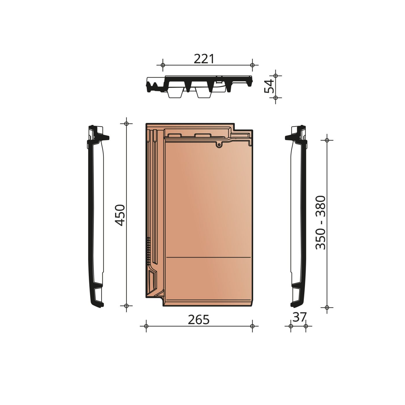 Technische tekening van de Visio dakpan