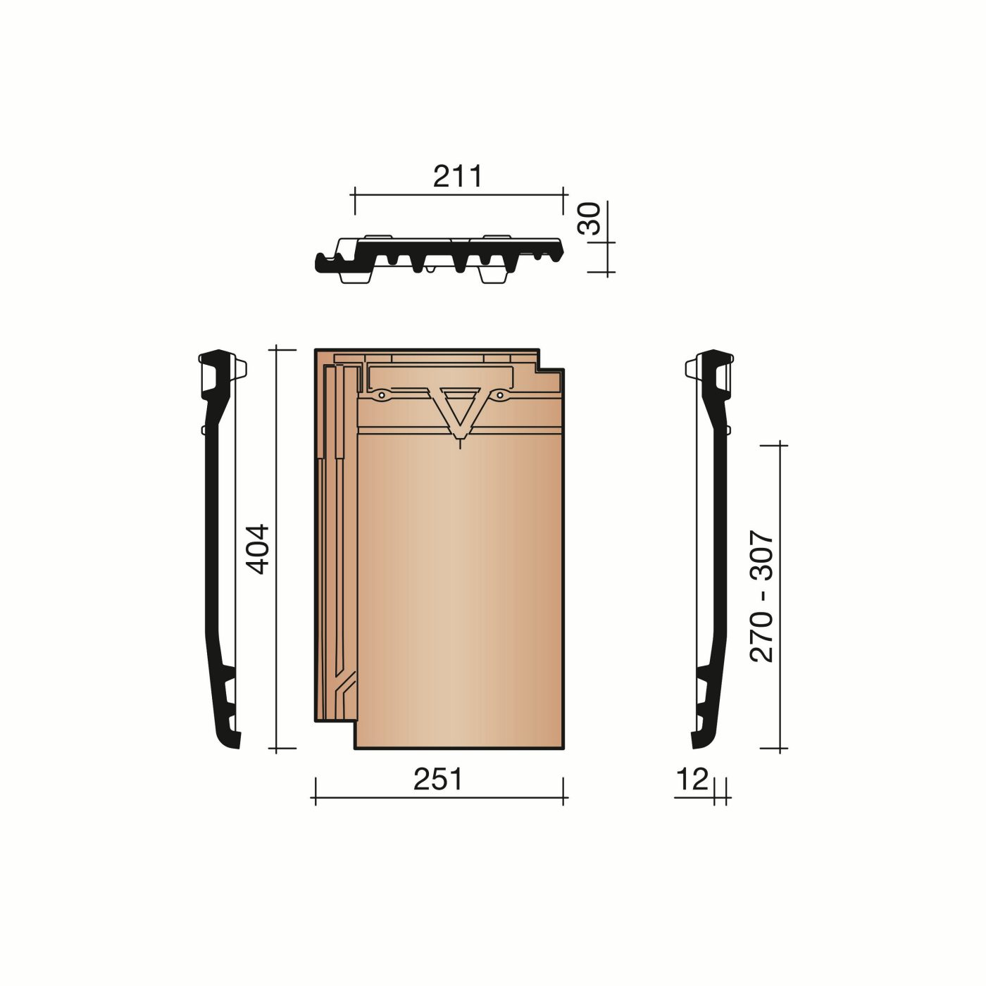 Technische tekening van de Datura dakpan
