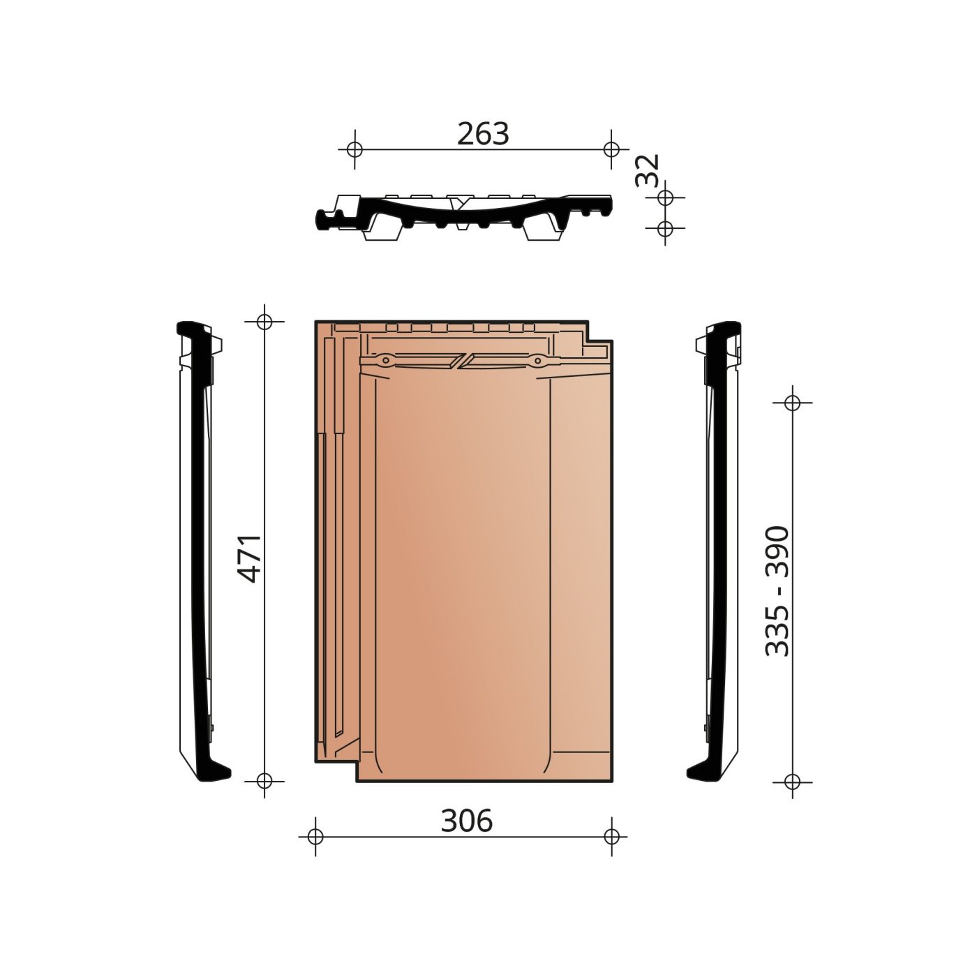Technische tekening van de Jura Nova dakpan