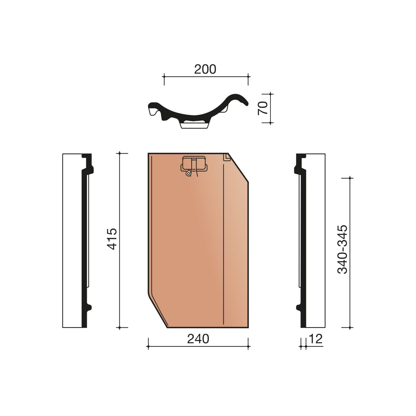 Technische tekening van de Oude Holle Sinus dakpan
