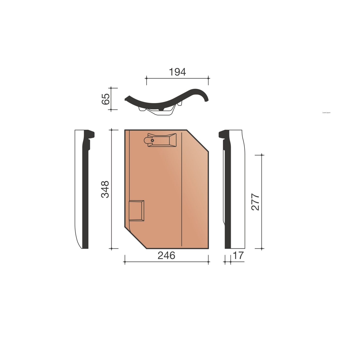 Technische tekening van de Oude holle 451 dakpan