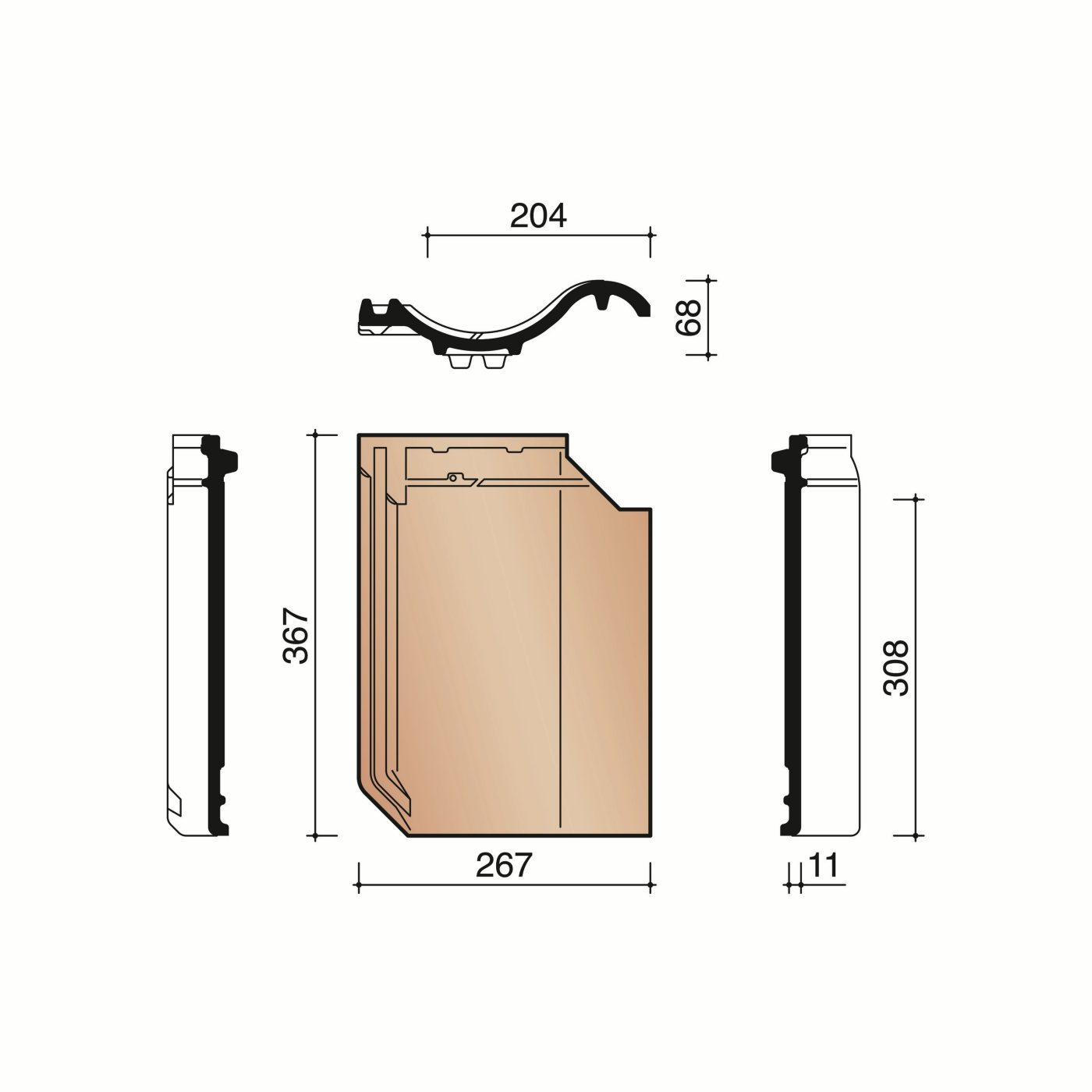 Technische tekening van de OVH Klassiek dakpan