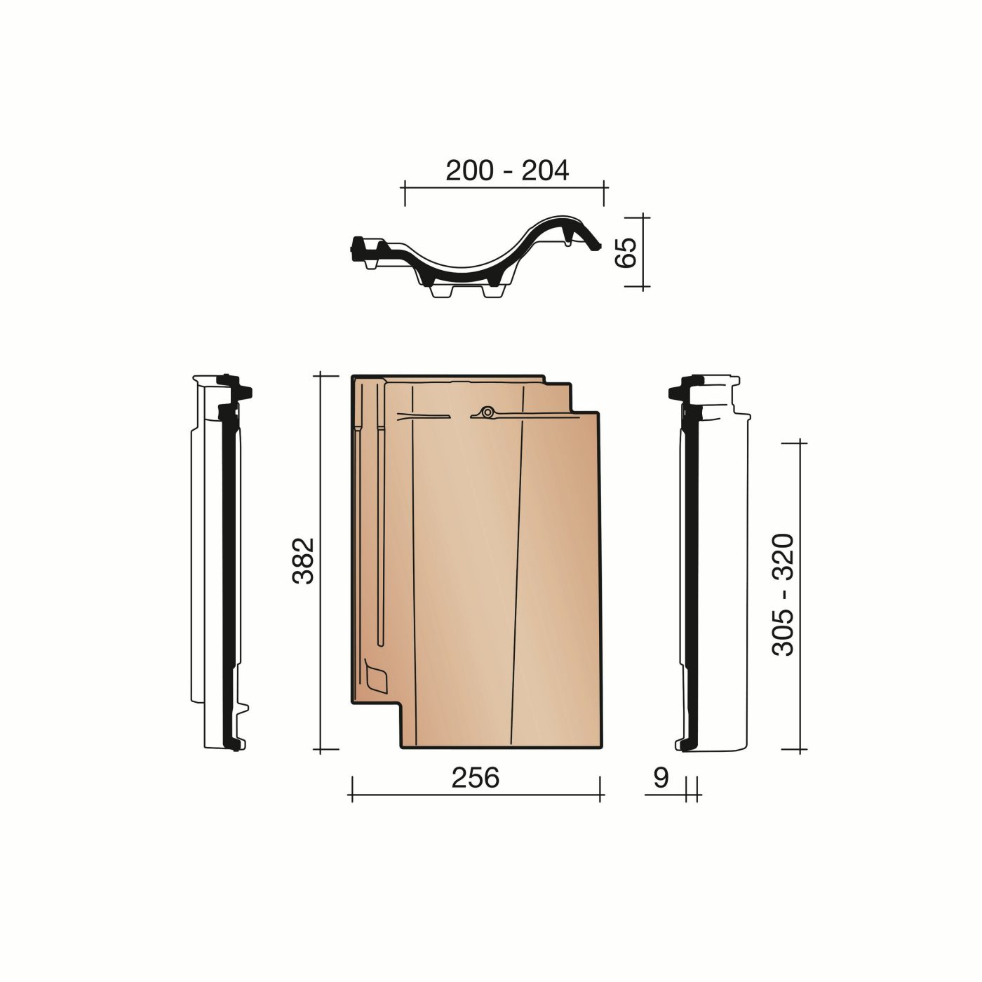 Technische tekening van de OVH Vario dakpan