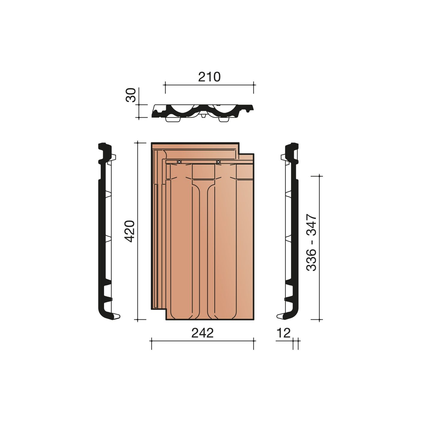 Technische tekening van de Standard dakpan