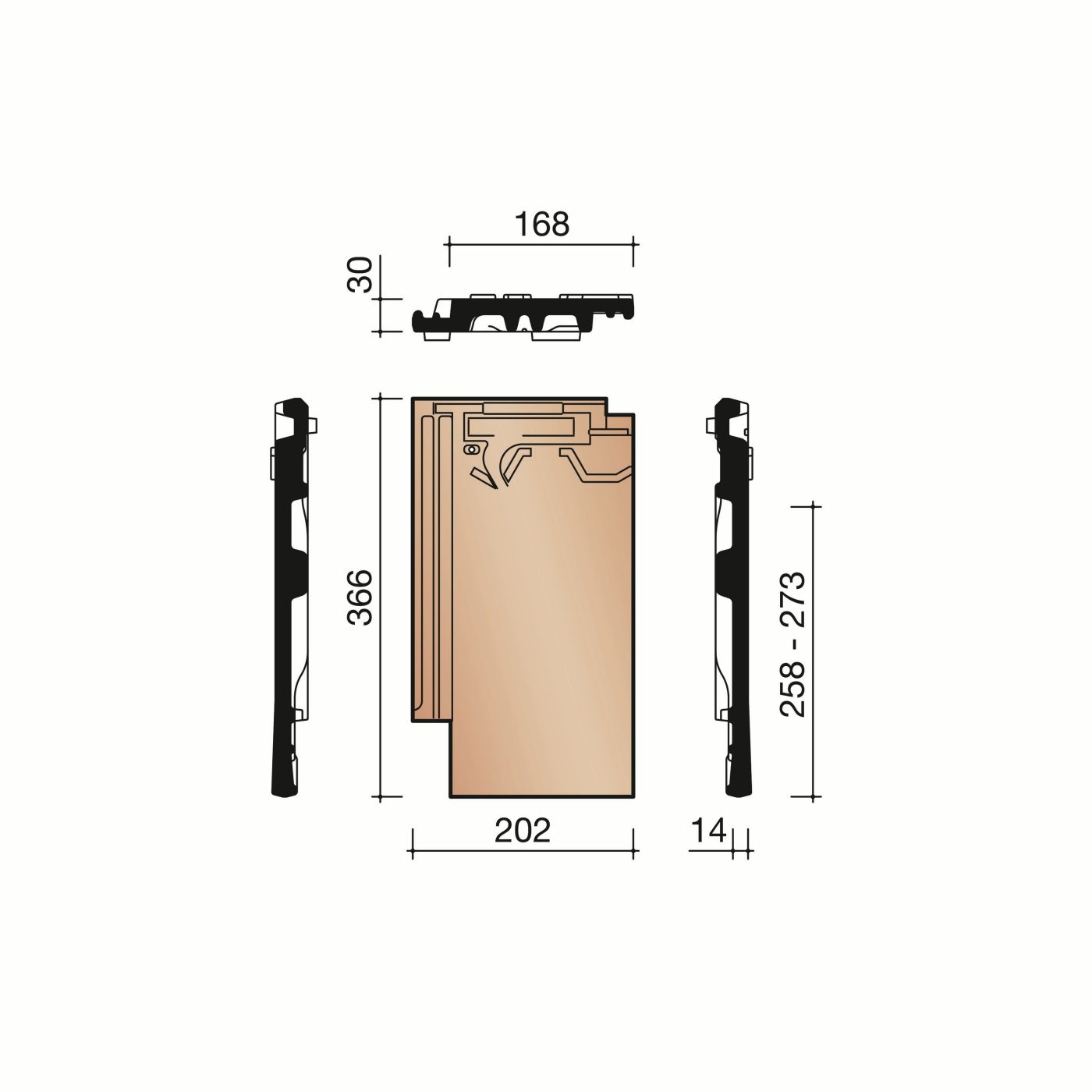 Technische tekening van de Vauban dakpan
