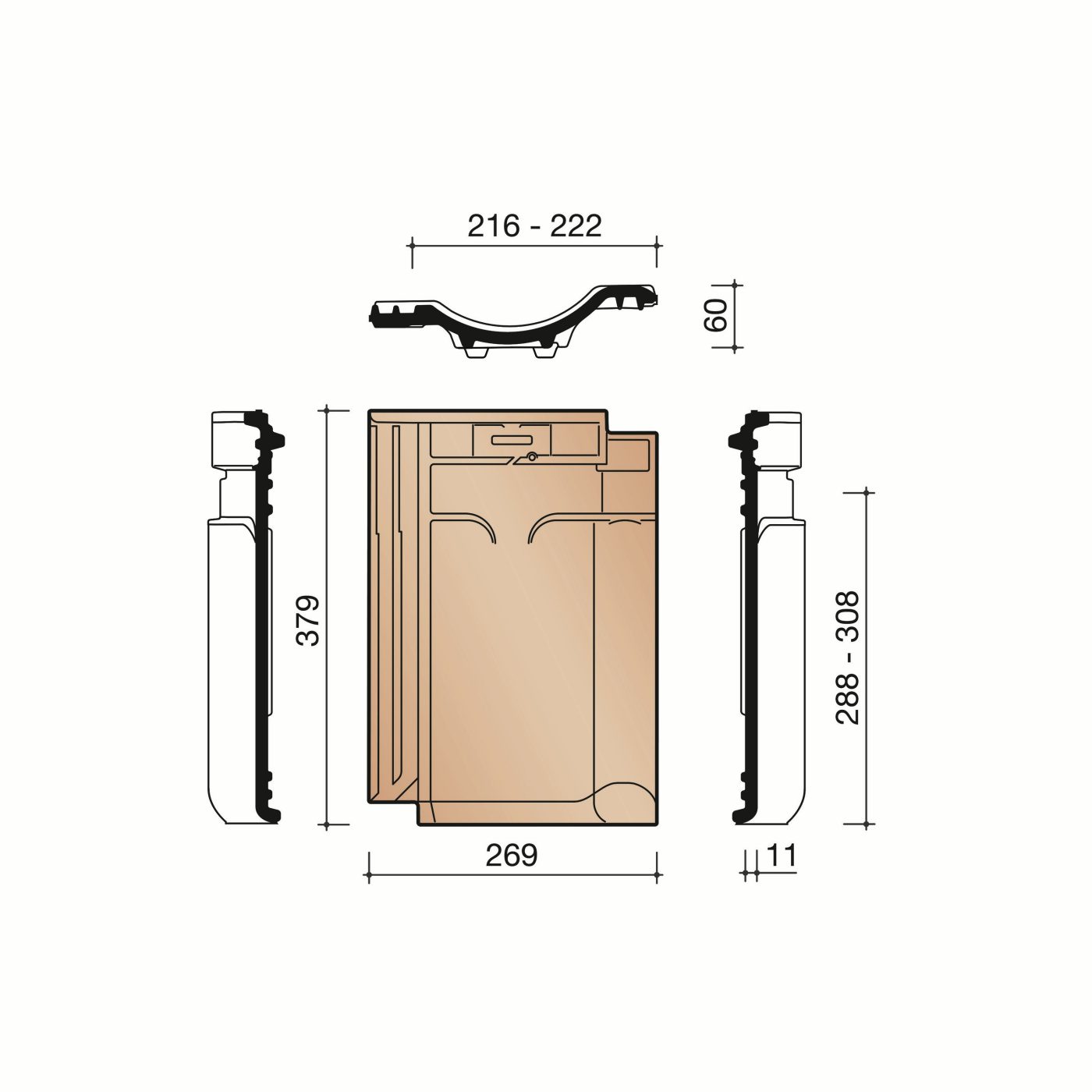 Technische tekening VHV Vario dakpan