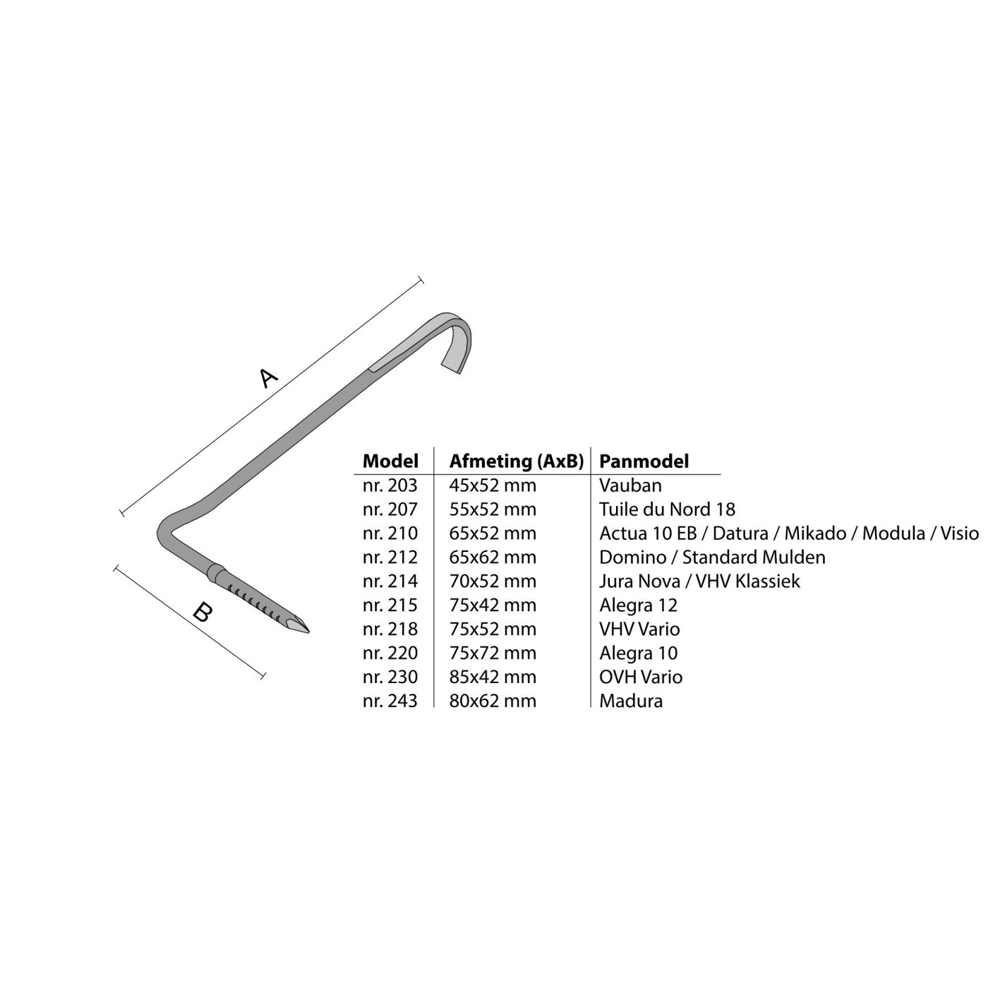 Technical drawing of the Tap hooks
