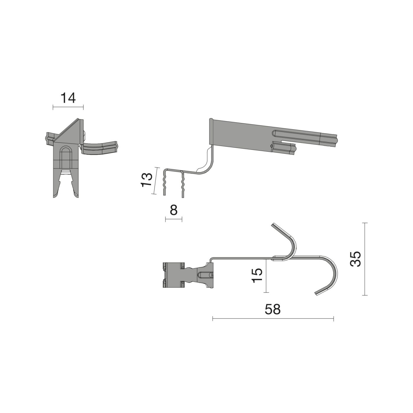 Technical drawing of the Rooftile hook OVH Klassiek