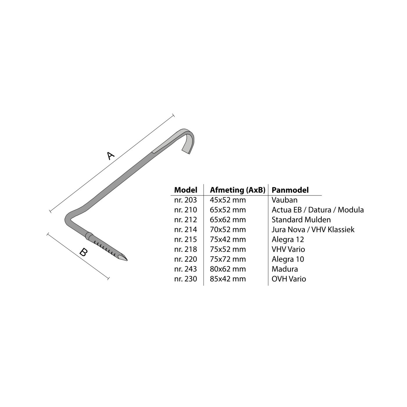 Technical drawing of the Tap hooks