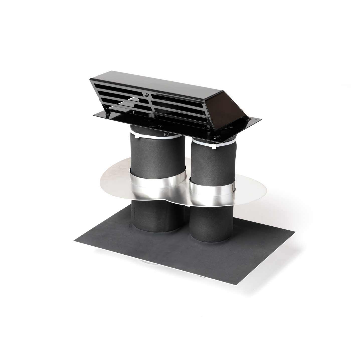 Productshot van de Wevolt X-Roof ventilatiekap met rioolontluchting links zwart